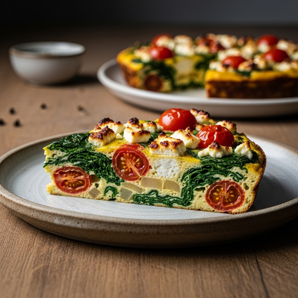 Mediterranean Veggie Frittata with Spinach, Feta, and Tomatoes 🌱
